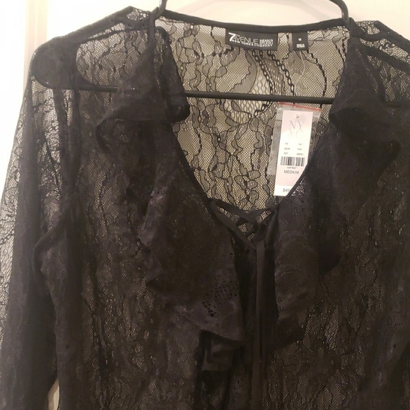 New York & Company Black Ruffled Long Sleeve Blouse - Picture 3 of 7
